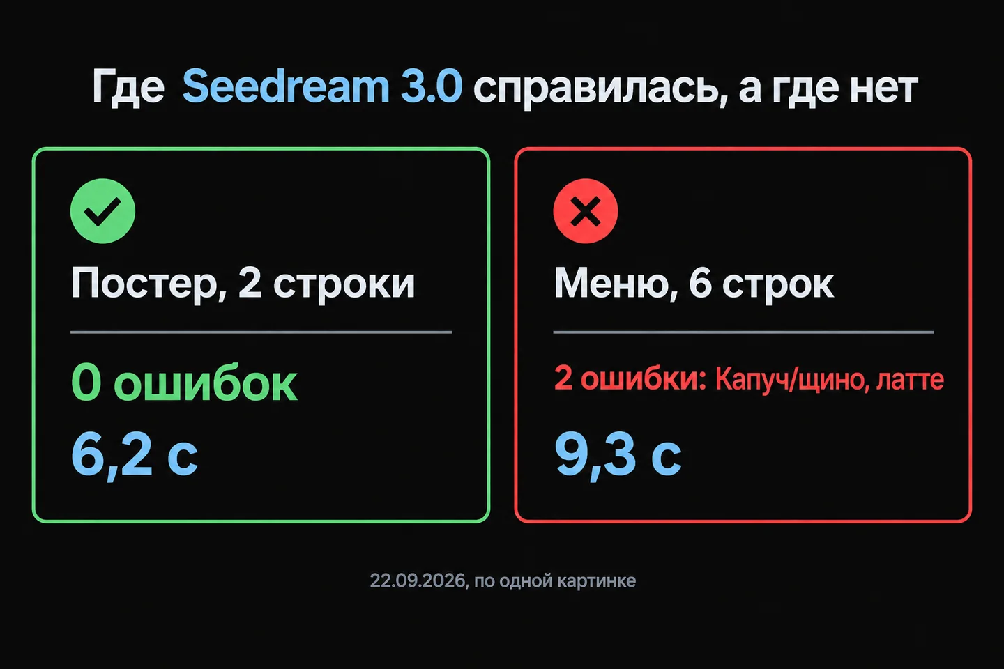 Seedream 3.0 на постере и на меню: ошибки и время